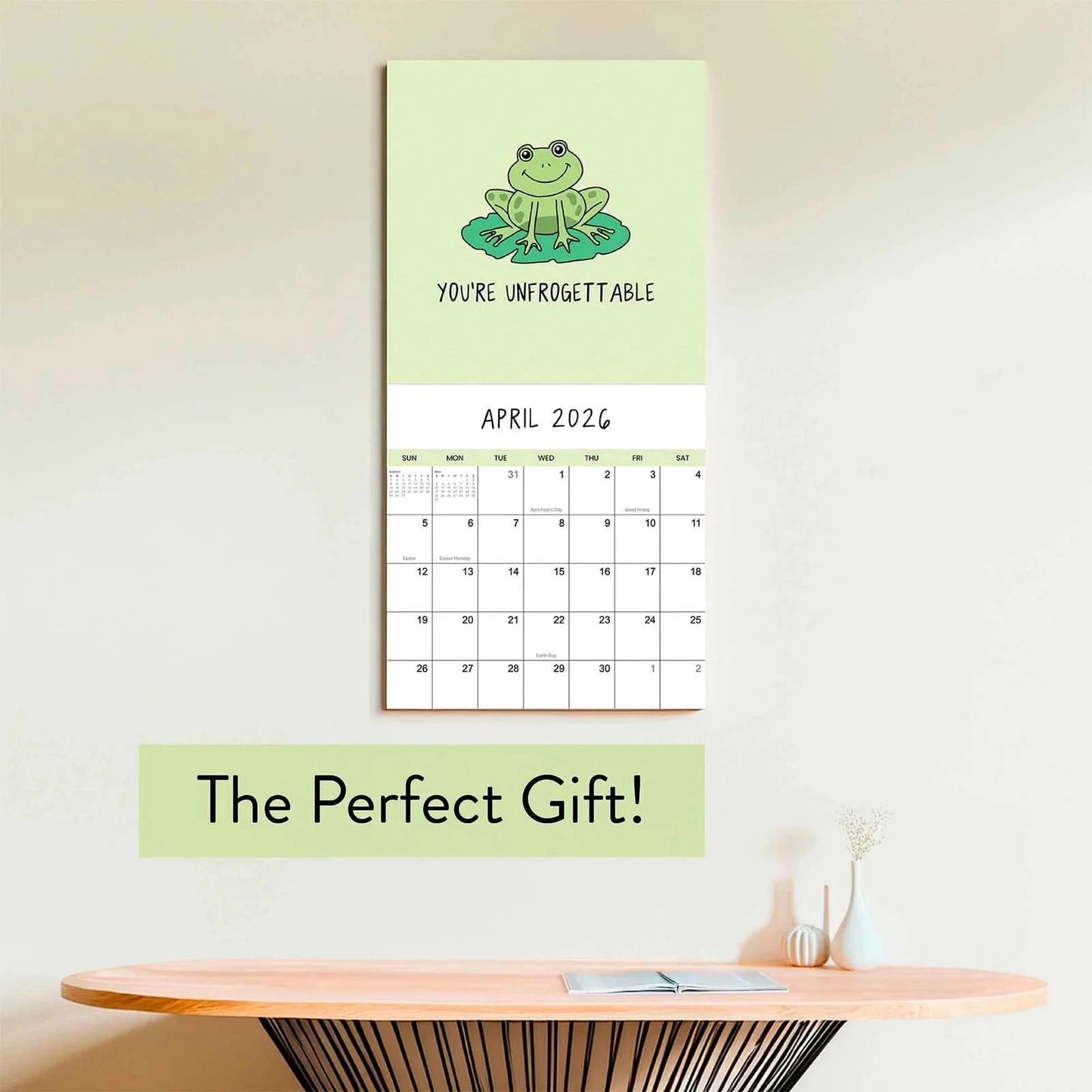The 2026 rockdoodles wall calendar "You've Got To Be Yolking" is a fun gift, featuring playful cartoon art and whimsical puns for each month.