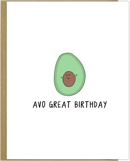 A rockdoodles Avo Great Birthday Card with a cartoon avocado for a great birthday.