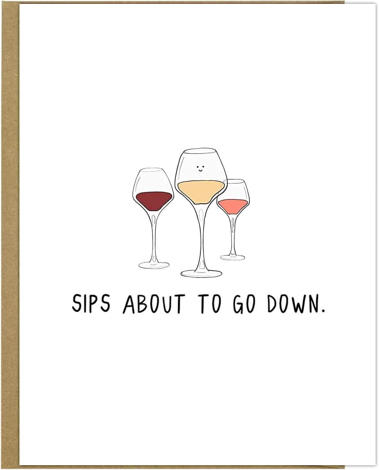 Embossed rockdoodles Sips About To Go Down greeting card.