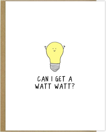 A Watt Watt Card with a face and text, encased in a natural envelope, by rockdoodles.
