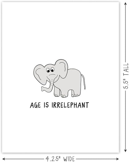 A screenshot of a phone displaying the rockdoodles Age Is Irrelephant Card within a natural envelope.