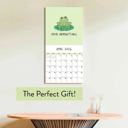 The 2026 rockdoodles wall calendar "You've Got To Be Yolking" is a fun gift, featuring playful cartoon art and whimsical puns for each month.
