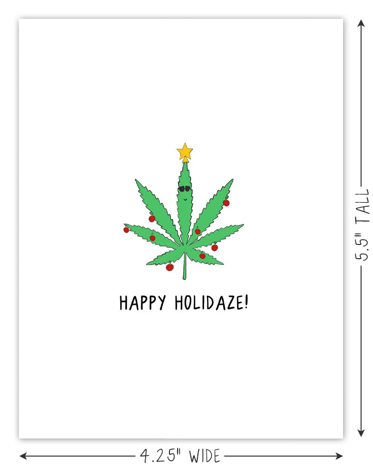 A rockdoodles Holidaze Card featuring a marijuana leaf on a natural envelope.