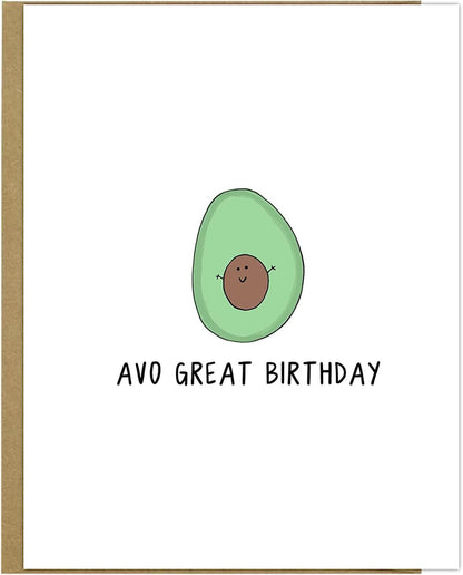 A rockdoodles Avo Great Birthday Card with a cartoon avocado for a great birthday.
