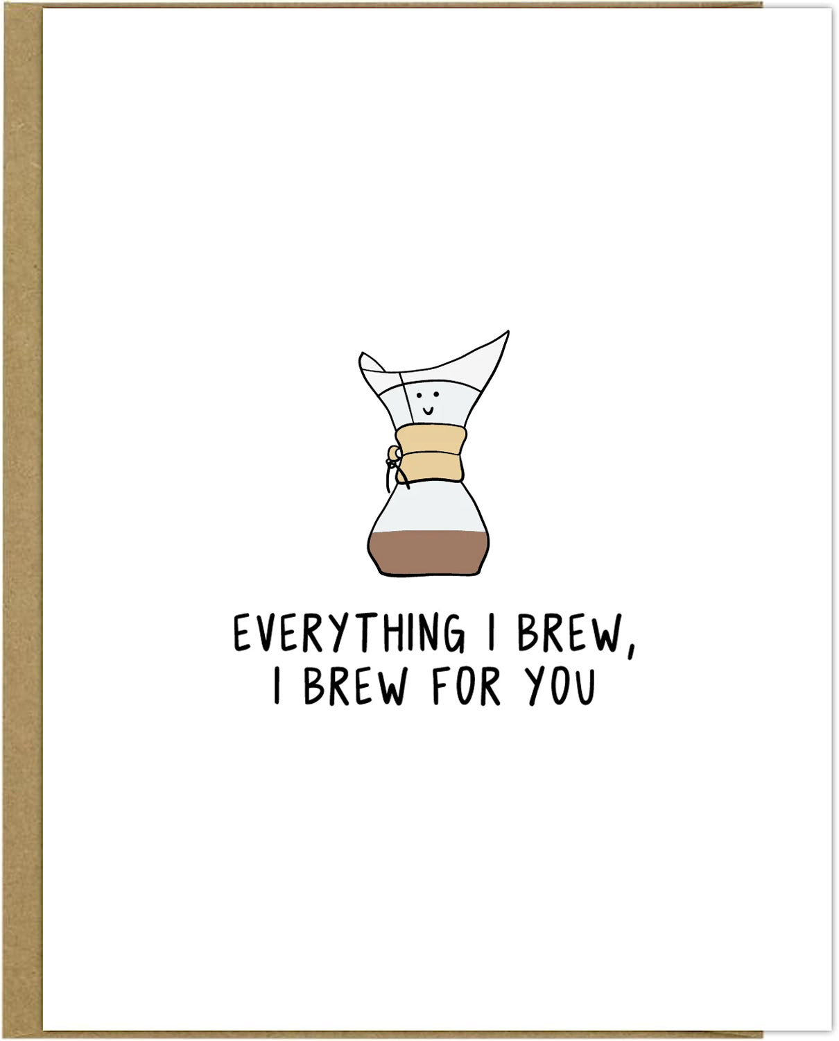 A rockdoodles Brew For You Card with a drawing of a coffee maker.