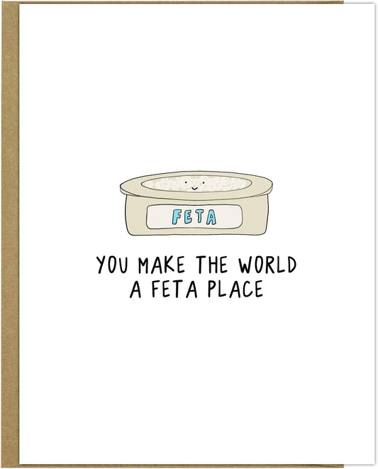 A Feta Card themed with a drawing of a rockdoodles cat food.