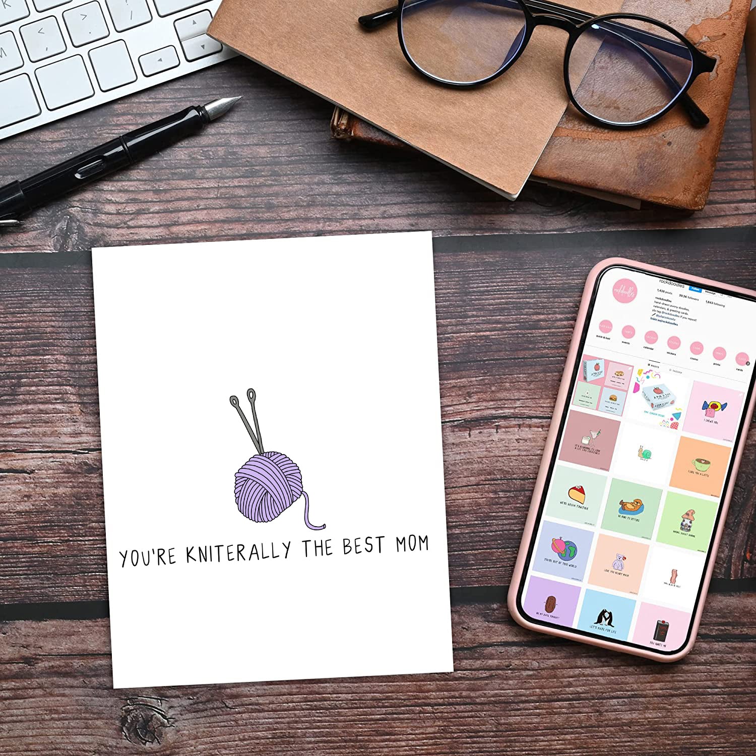A You're Kniteraly The Best Mom card by rockdoodles featuring a knitting needle and a cell phone.
