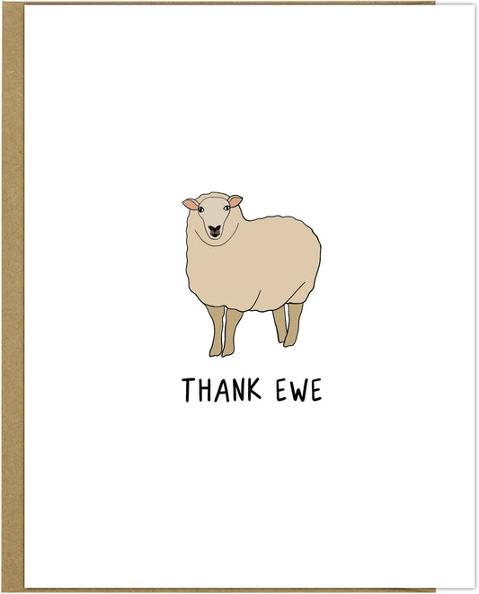 A rockdoodles Thank Ewe card with a sheep on it.