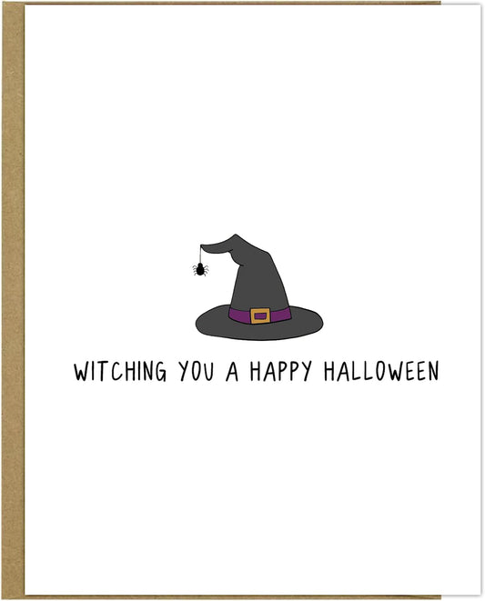 This rockdoodles Witching You A Happy Halloween Card is blank inside for your personalized message, witching you a happy Halloween!