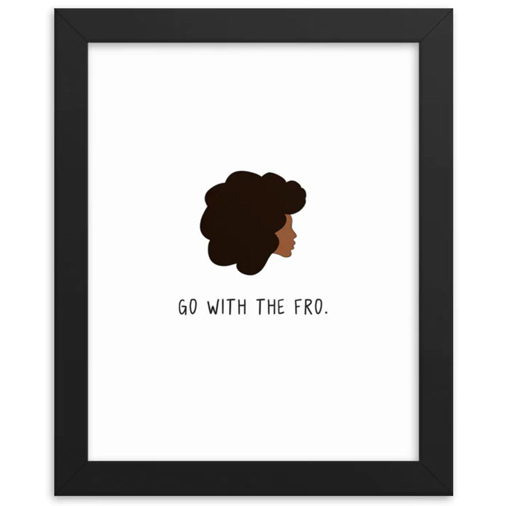 A woman's head framed Go With The Fro Print on matte paper within a black wood frame by rockdoodles.