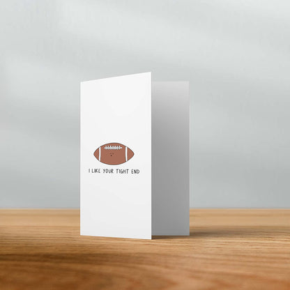 A rockdoodles greeting card with the I Like Your Tight End Card design on it.