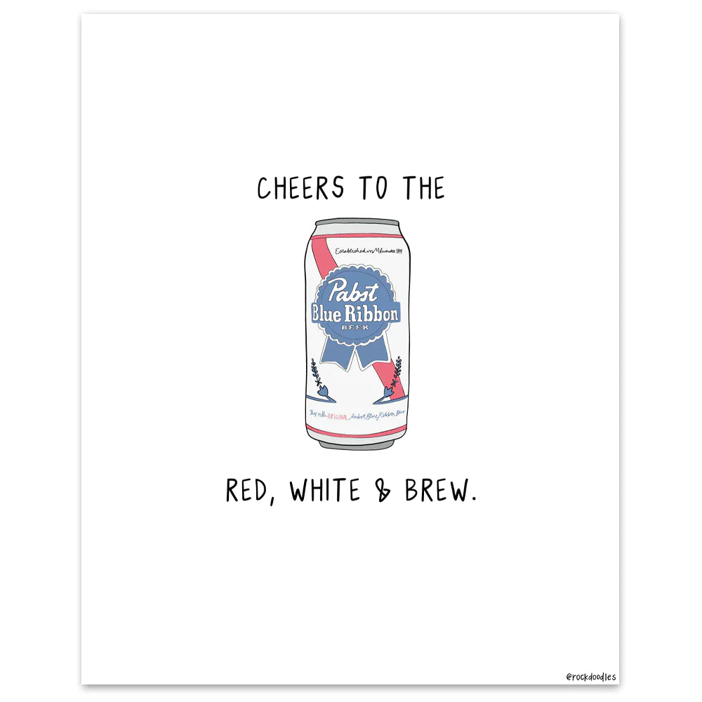 Cheers to the red white & brew framed rockdoodles poster.