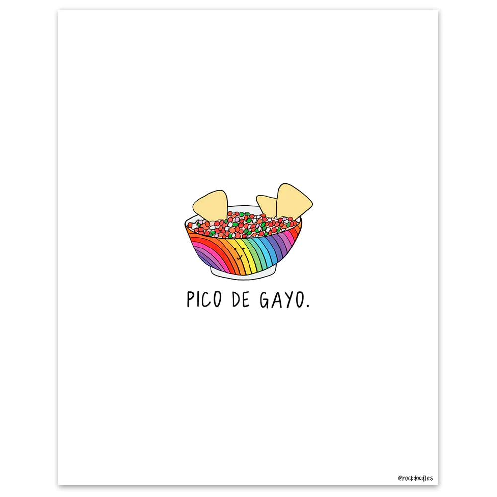 A framed poster of "Pico De Gayo Print" made with thick matte paper and a wood frame by rockdoodles.