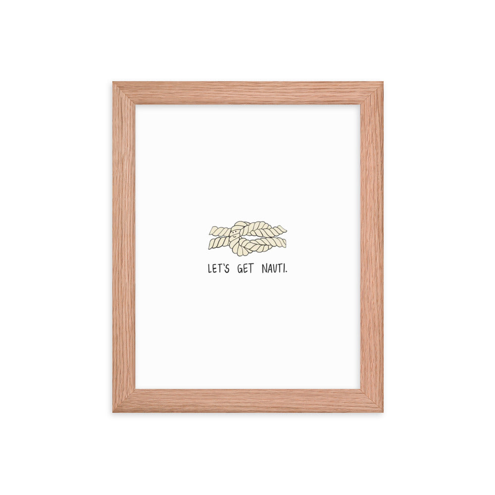 A rockdoodles framed Nauti Print featuring a rope and the words "let's go".